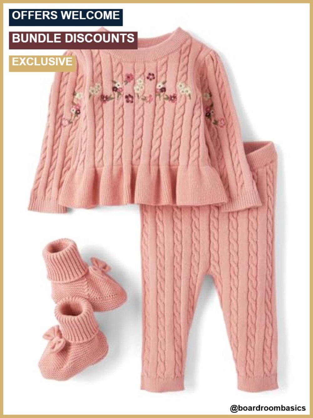 Organic Cotton Cable Knit Peplum Sweater Pants Set